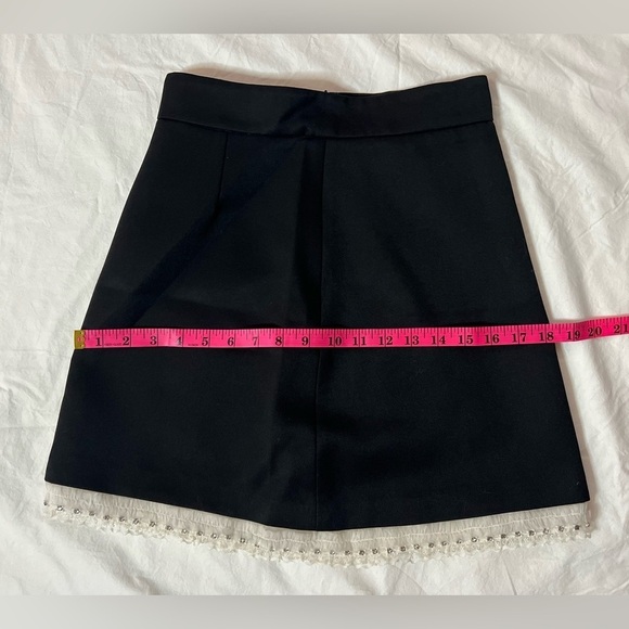 Miu Miu Black Mini Skirt with White Lace Trim and Rhinestone and Beading Small - Picture 9 of 13
